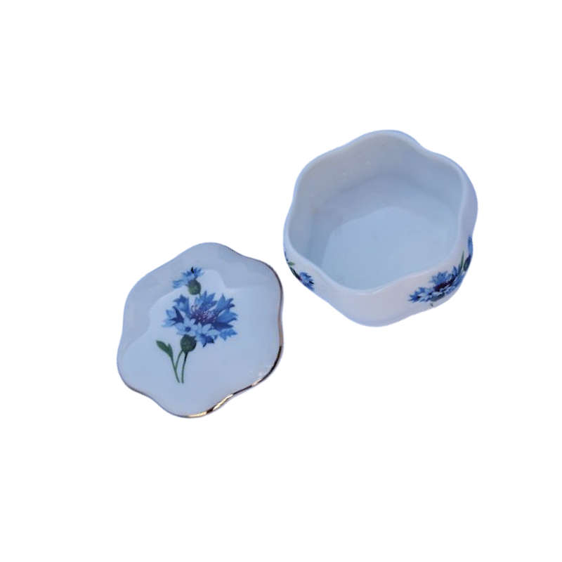 Hammersley Bone China Trinket Box Hexagon Blue Flowers on White