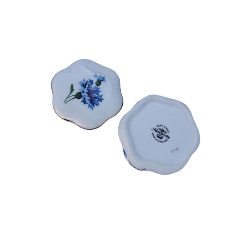 Hammersley Bone China Trinket Box Hexagon Blue Flowers on White