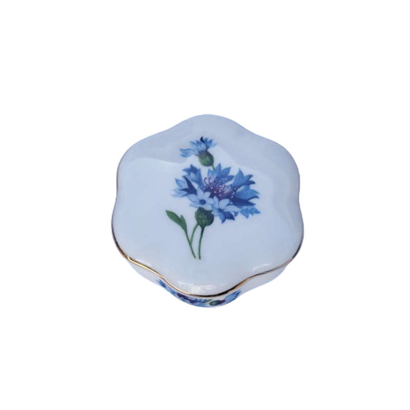 Hammersley Bone China Trinket Box Hexagon Blue Flowers on White