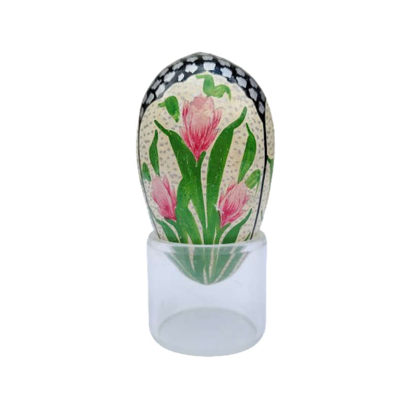 Vintage Hand Painted Flowers Egg on clear Stand