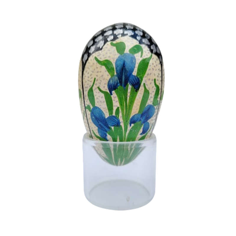 Vintage Hand Painted Flowers Egg on clear Stand