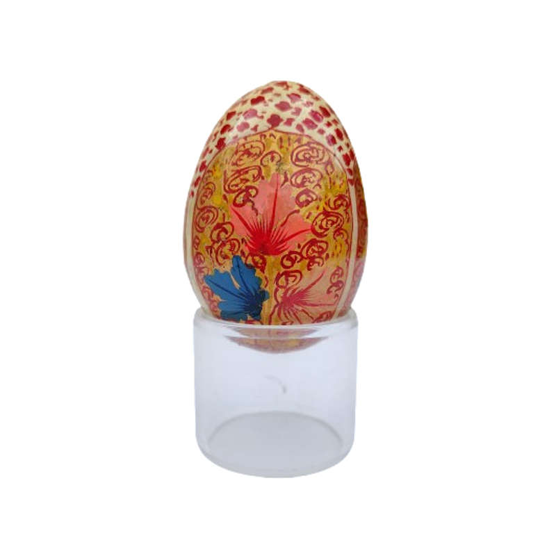 Vintage Hand Painted Flowers Egg on clear Stand