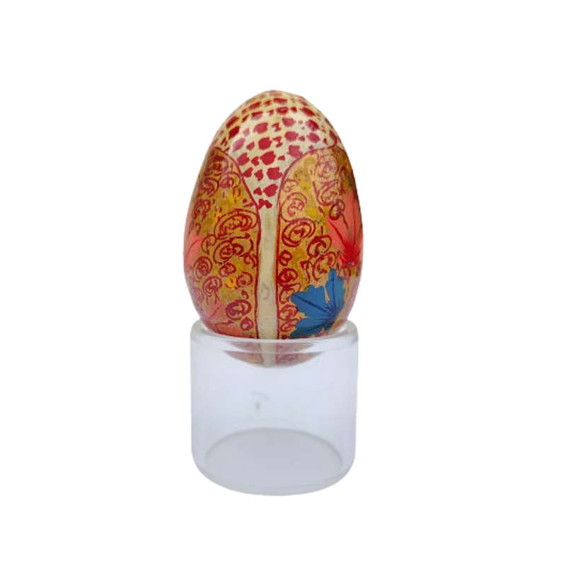Vintage Hand Painted Flowers Egg on clear Stand