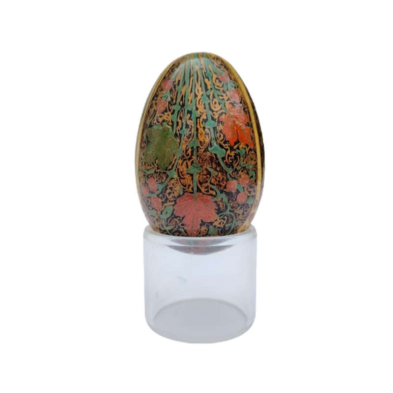 Vintage Hand Painted Flowers Egg on clear Stand