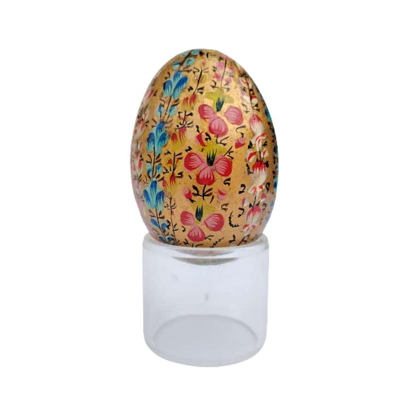 Vintage Hand Painted Flowers Real Egg on clear Stand
