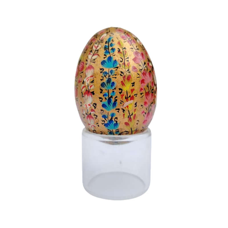 Vintage Hand Painted Flowers Real Egg on clear Stand