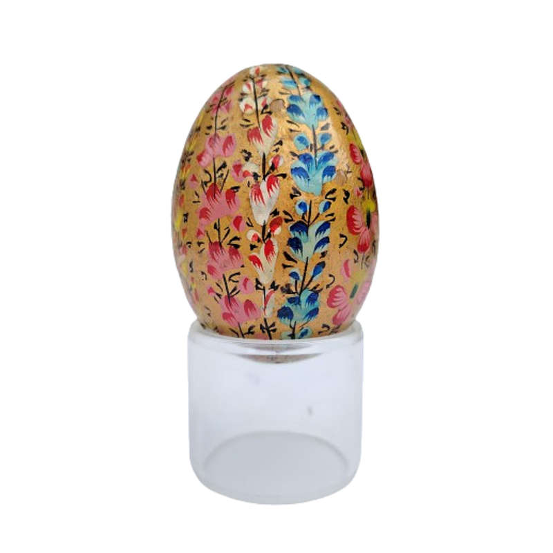 Vintage Hand Painted Flowers Real Egg on clear Stand