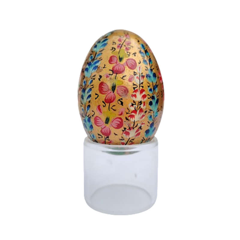Vintage Hand Painted Flowers Real Egg on clear Stand