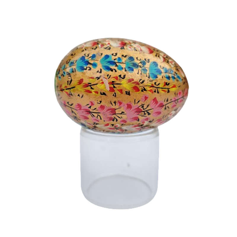 Vintage Hand Painted Flowers Real Egg on clear Stand