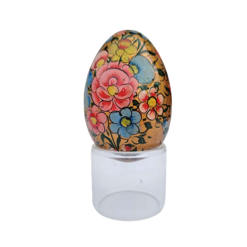 Vintage Hand Painted Flowers Egg on clear Stand