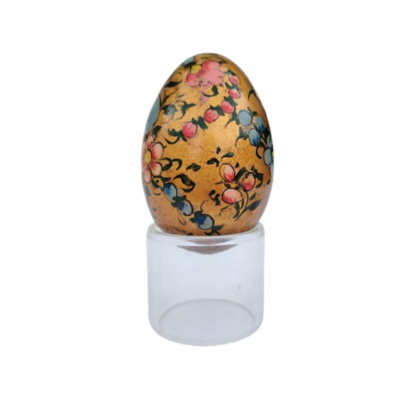 Vintage Hand Painted Flowers Egg on clear Stand