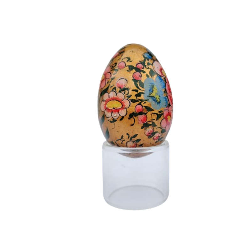Vintage Hand Painted Flowers Egg on clear Stand