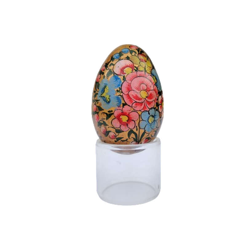 Vintage Hand Painted Flowers Egg on clear Stand