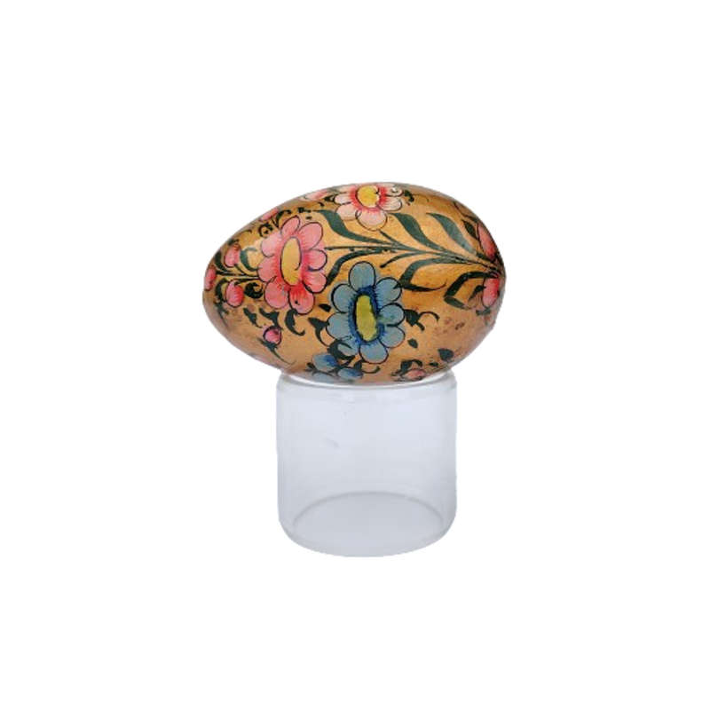 Vintage Hand Painted Flowers Egg on clear Stand
