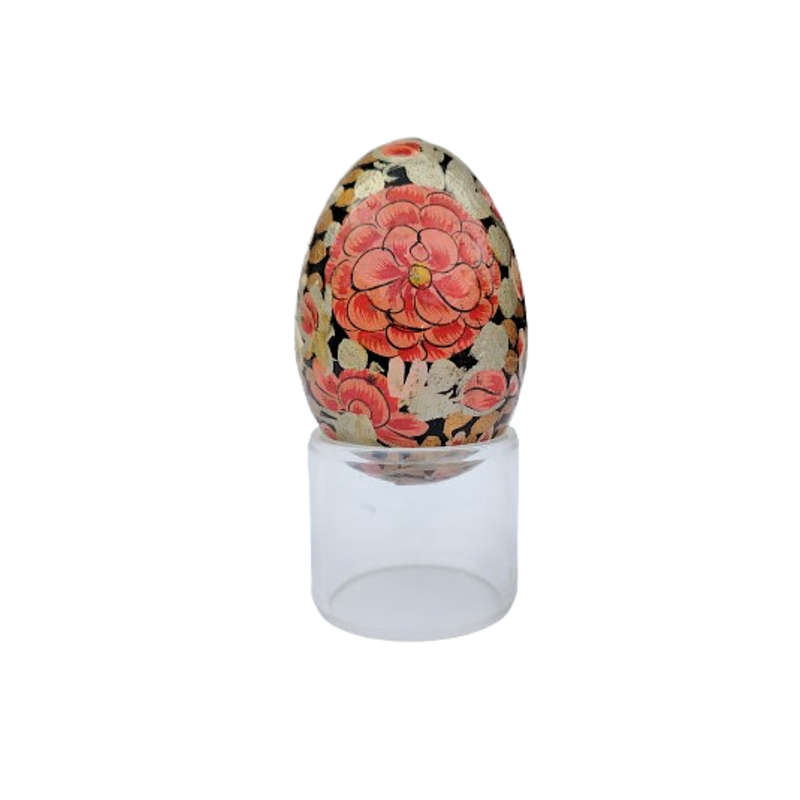 Vintage Hand Painted Flowers Egg on clear Stand
