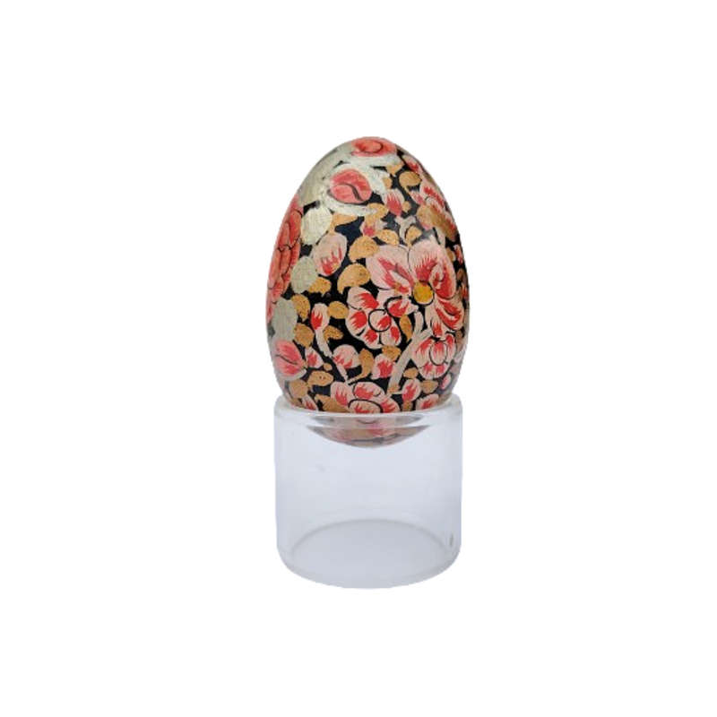 Vintage Hand Painted Flowers Egg on clear Stand