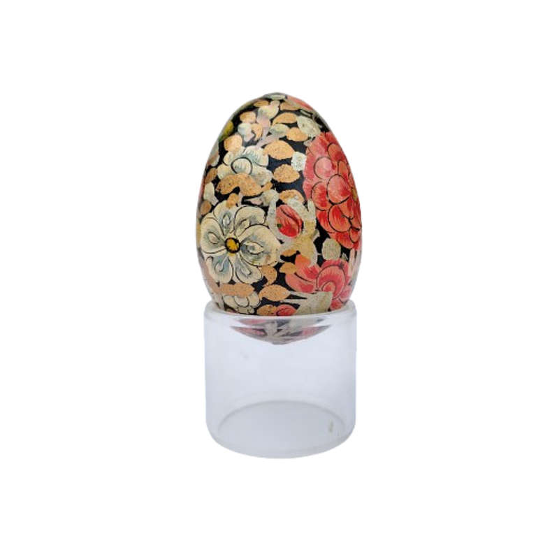Vintage Hand Painted Flowers Egg on clear Stand