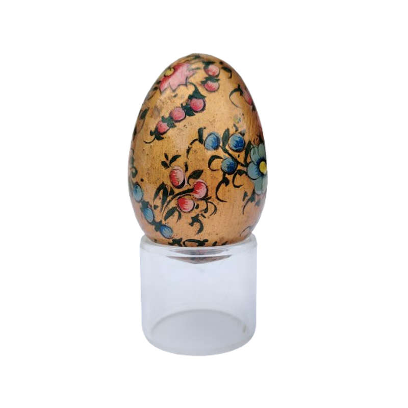 Vintage Hand Painted Flowers Egg on clear Stand