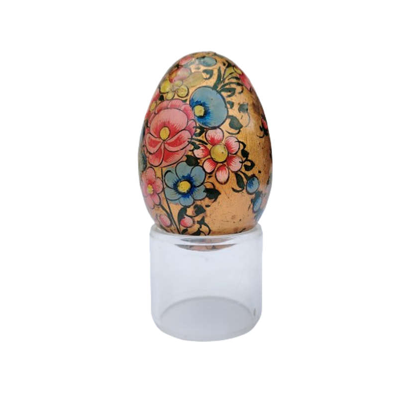 Vintage Hand Painted Flowers Egg on clear Stand