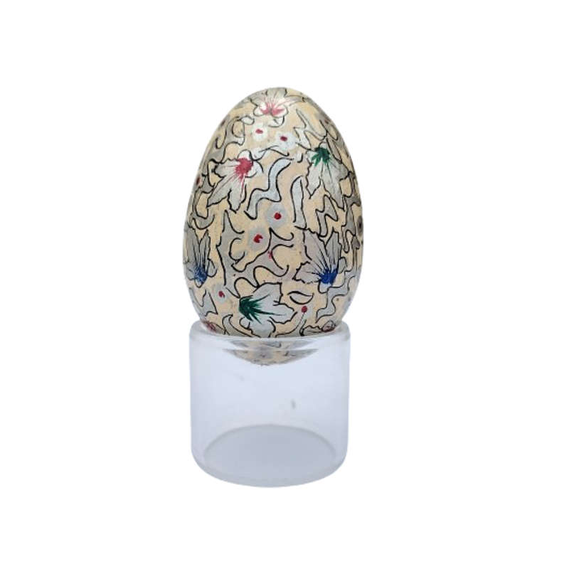 Vintage Hand Painted Flowers Egg on clear Stand