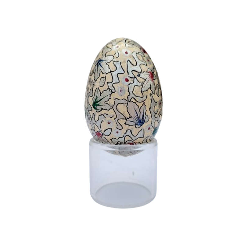 Vintage Hand Painted Flowers Egg on clear Stand