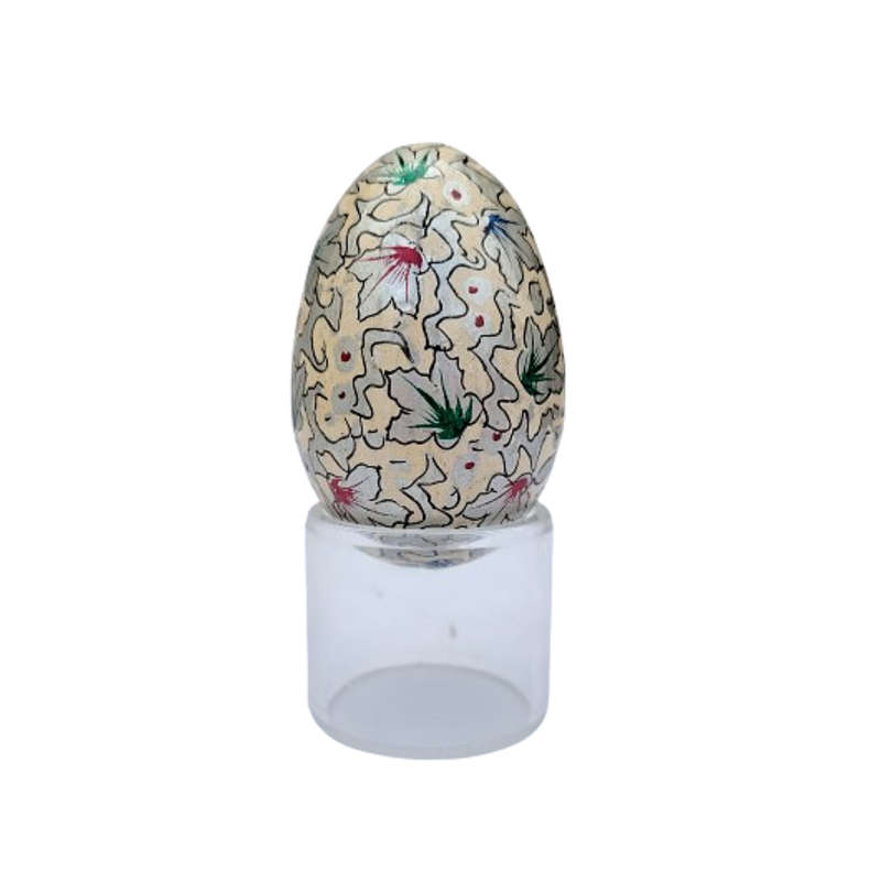 Vintage Hand Painted Flowers Egg on clear Stand