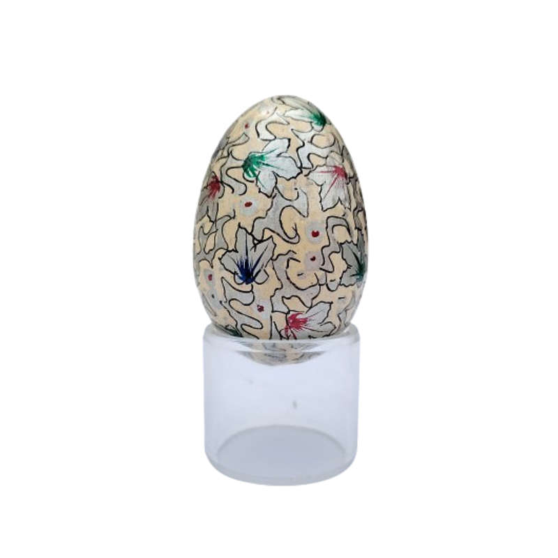 Vintage Hand Painted Flowers Egg on clear Stand