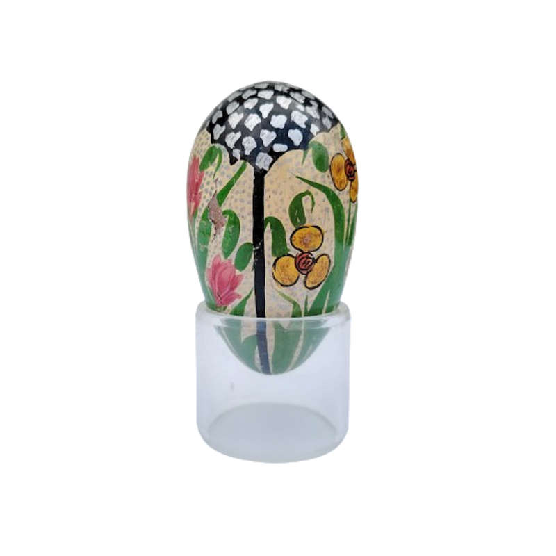 Vintage Hand Painted Flowers Egg on clear Stand