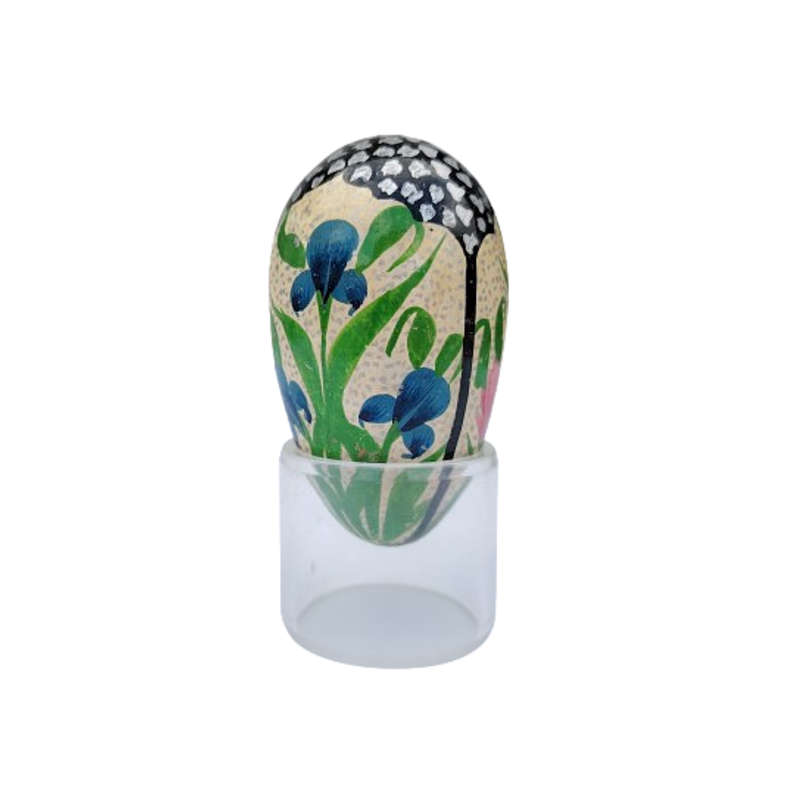 Vintage Hand Painted Flowers Egg on clear Stand