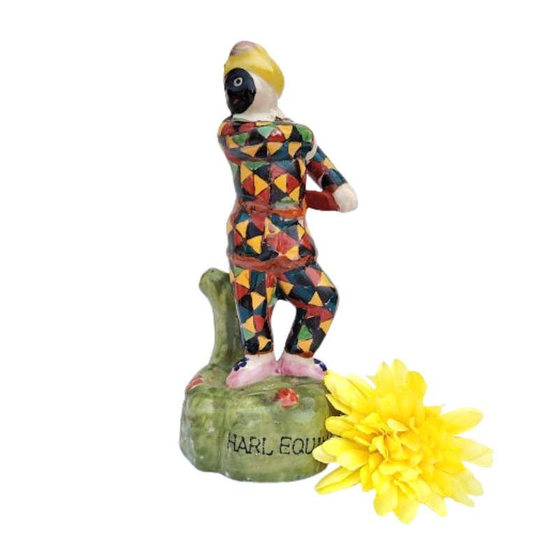 Harlequin Black Face Jester Clown Figure Antique Pearlware Pottery Circa 1810