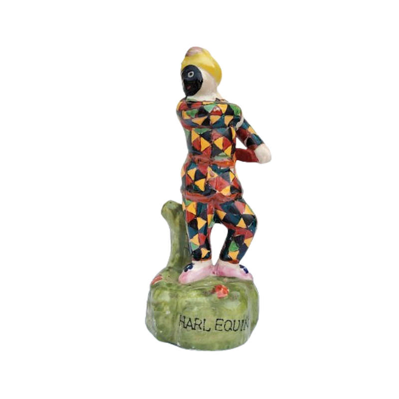 Harlequin Black Face Jester Clown Figure Antique Pearlware Pottery Circa 1810