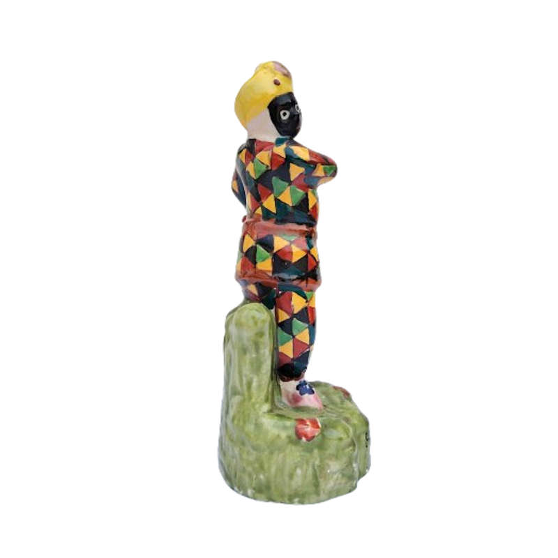 Harlequin Black Face Jester Clown Figure Antique Pearlware Pottery Circa 1810