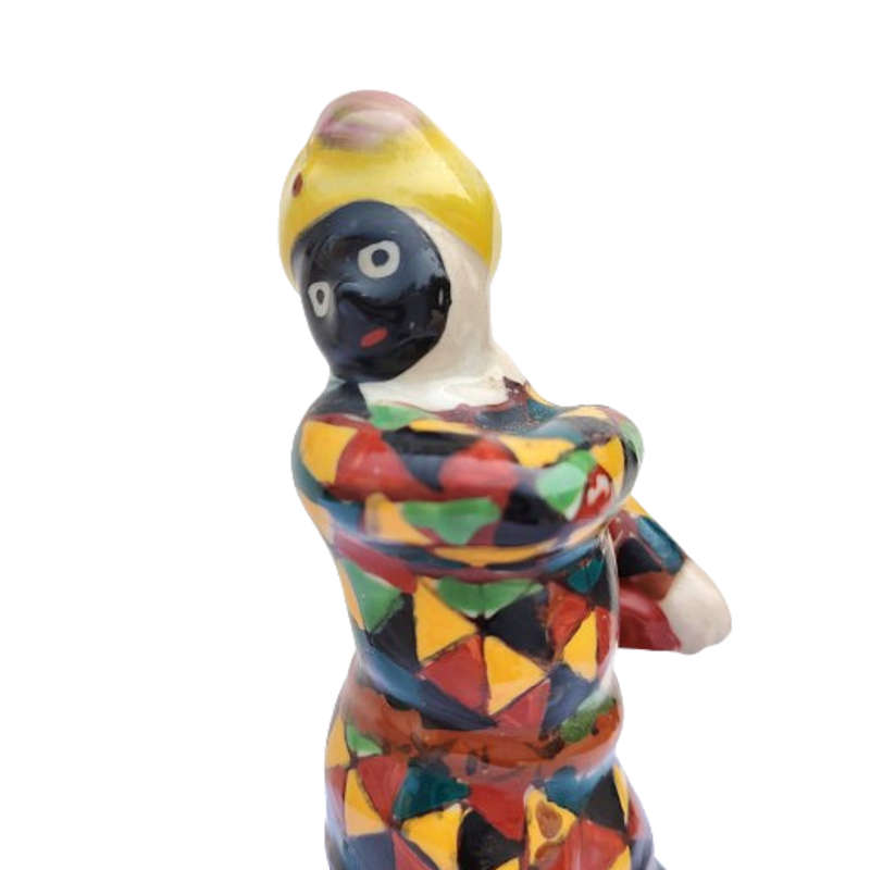 Harlequin Black Face Jester Clown Figure Antique Pearlware Pottery Circa 1810