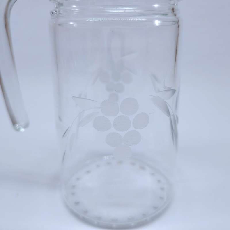 Quality vintage glass etched grape pattern water jug