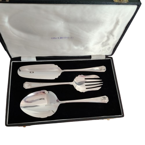 Antique J.Sanderson & Son cased Argyle Silver Plated Serving Cutlery Set