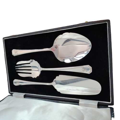 Antique J.Sanderson & Son cased Argyle Silver Plated Serving Cutlery Set