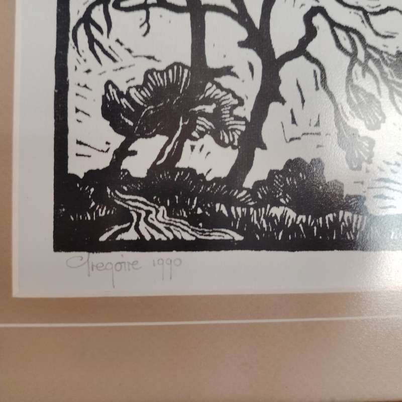 Gregoire Boonzaier The Windswept Trees Lino Cut