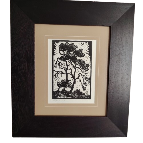 Gregoire Boonzaier The Windswept Trees Lino Cut