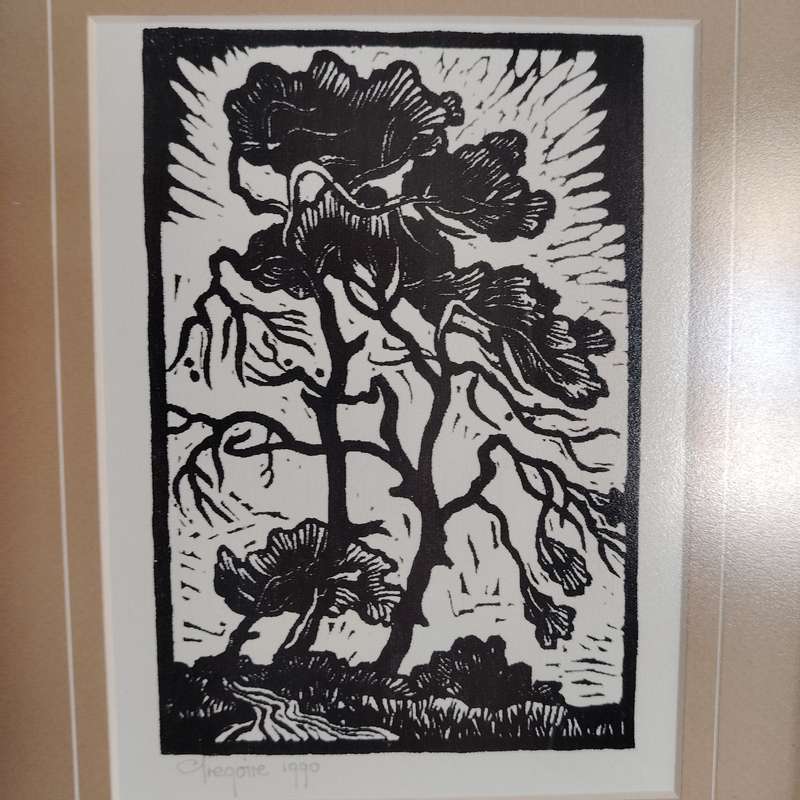 Gregoire Boonzaier The Windswept Trees Lino Cut
