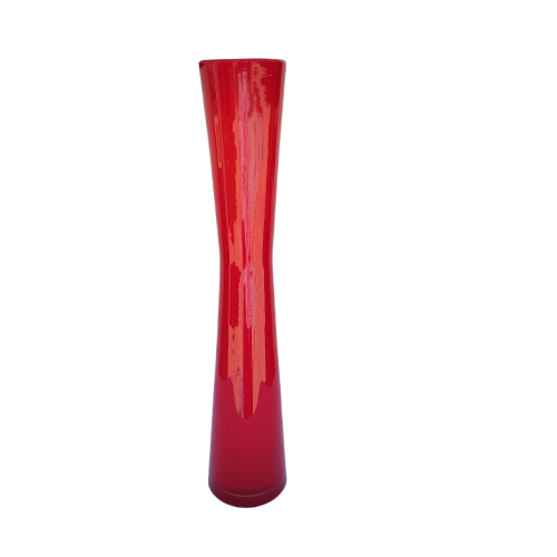 Tall Red Round Vase With White Inside