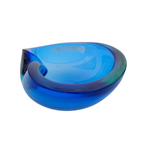 Murano Sommerso Flavio Poli Blue and Jade Glass Dish 1960's