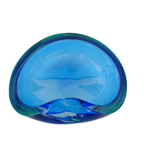 Murano Sommerso Flavio Poli Blue and Jade Glass Dish 1960's