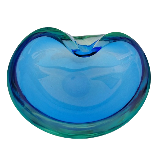 Murano Sommerso Flavio Poli Blue and Jade Glass Dish 1960's