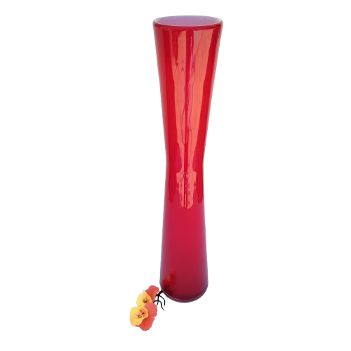 Tall Red Round Vase With White Inside