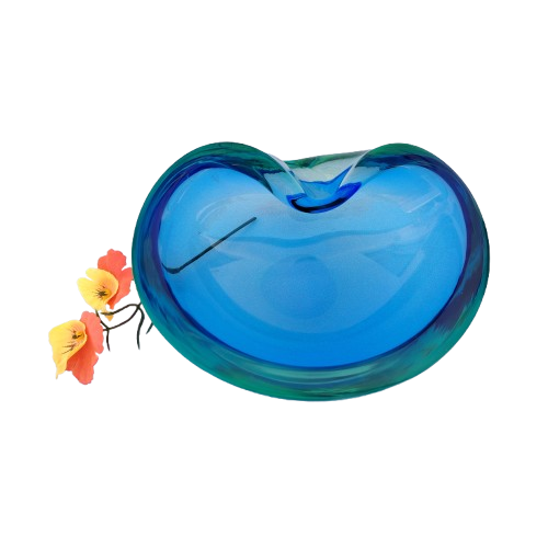 Murano Sommerso Flavio Poli Blue and Jade Glass Dish 1960's