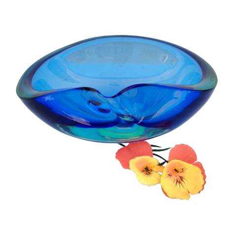 Murano Sommerso Flavio Poli Blue and Jade Glass Dish 1960's