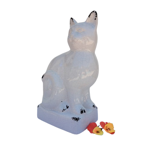 Large Sitting White Raku Glazed Cat