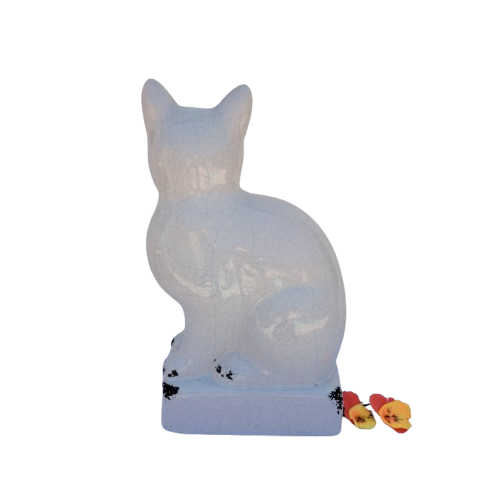 Large Sitting White Raku Glazed Cat