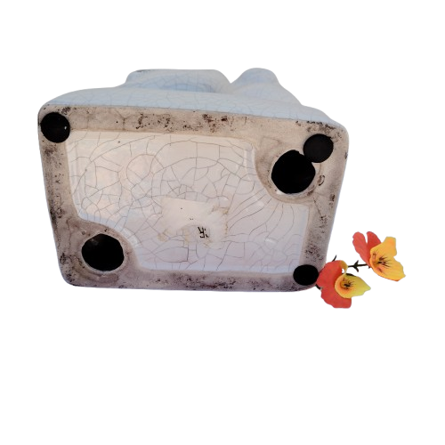 Large Sitting White Raku Glazed Cat