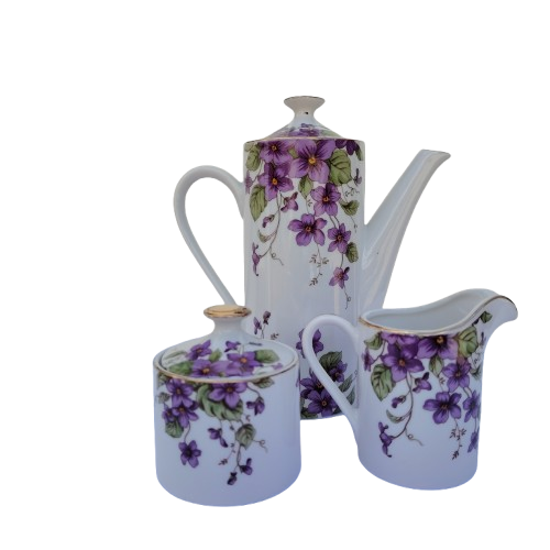 Limoges Porcelain Purple Flowers Coffee Set